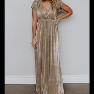 Baltic Born Athena Gold Pleated Maxi Dress
